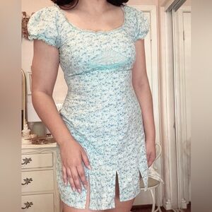 Vintage Light Blue Floral Mini Dress